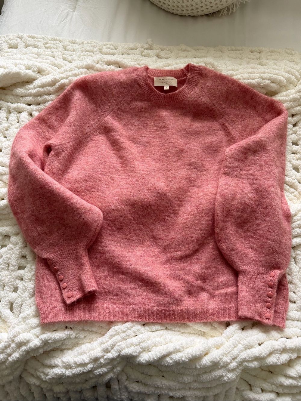 Sezane Dusty Rose Crewneck Sweater with Button Cuffs